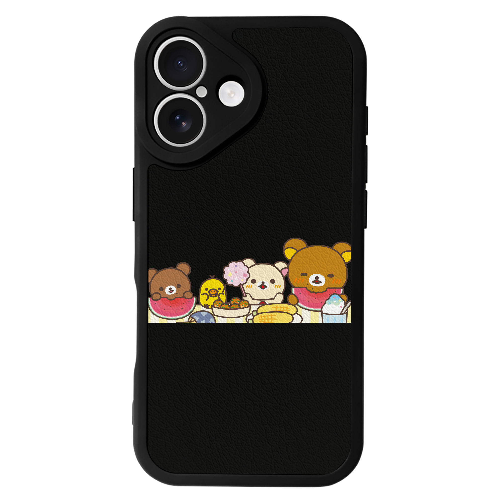 （画像用） リラックマ リラックマ キイロイトリ Rilakkuma Korilakkuma Kiiroitori 【iPhone 16シリーズ対応】シリコンスマホケース（レザー調） 材質：シリコン